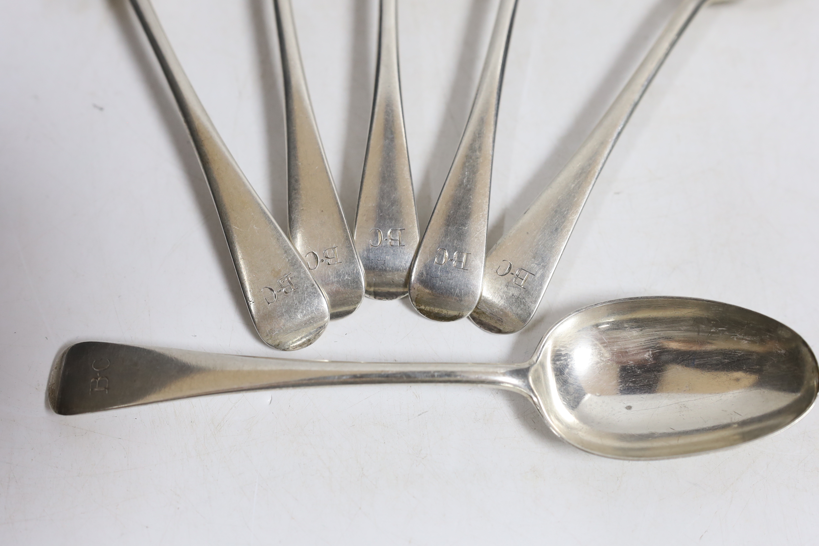 A set of six George V silver Old English pattern dessert spoons, Josiah Williams & Co, London, 1916